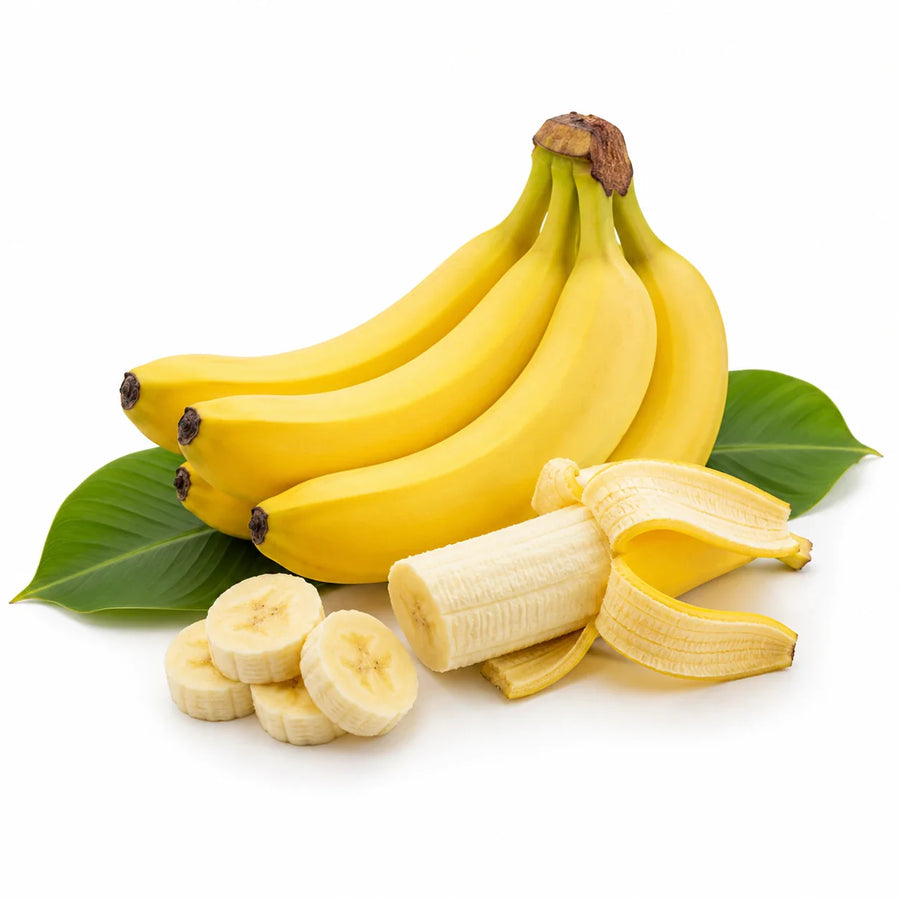 Reife Bananen mit Scheiben als fruchtige Zutat für Sooperfood Pulver-Mischungen